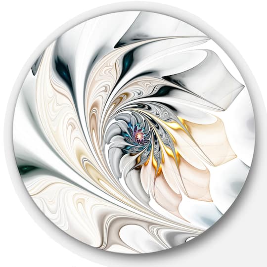 Designart White Floral Stained Glass Large Metal Circle Wall Art